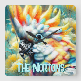 Cockatoo Bird Yellow Poppies Personalized Fyrkantig Klocka