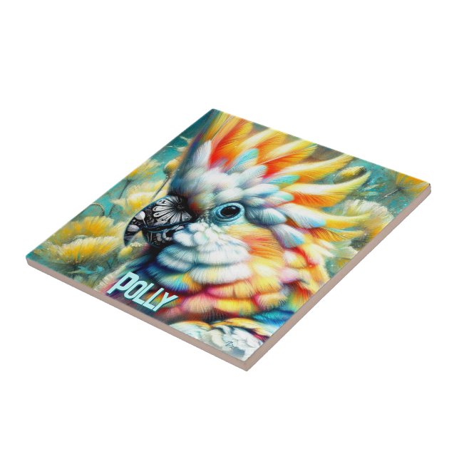 Cockatoo Bird Yellow Poppies Personalized Kakelplatta (Sidan)