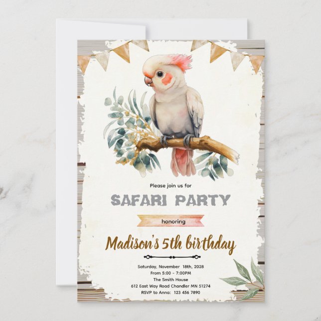 Cockatoo birthday party invitation inbjudningar (Framsida)
