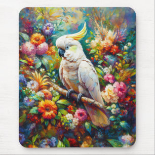 Cockatoo med färgade blommor musmatta