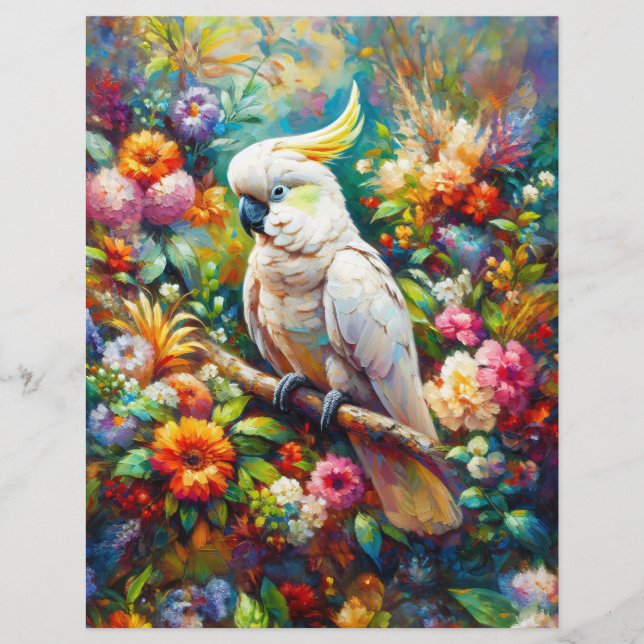 Cockatoo med färgfulla blommor, Papper skrapbok (Framsida)