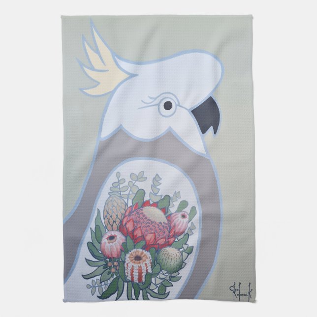 Cockatoo med Waratah Tatto Tea Towel Kökshandduk (Vertikal)