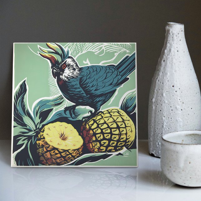 Cockatoos ananasförföljelse: Mid-Century Inspired Kakelplatta (Skapare uppladdad)