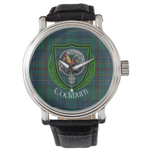 Cockburn skotska klan tartan och vapensköld armbandsur