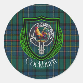 Cockburn skotska klan tartan och vapensköld runt klistermärke