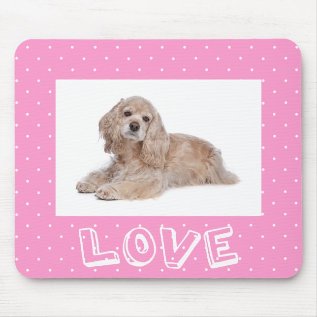 Cocker Puppy Kärlek Rosa Polka Dot Mousepad Musmatta (Framsidan)