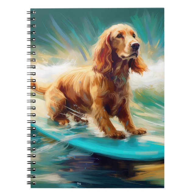 Cocker Spain Beach Surfing Painting Anteckningsbok (Framsidan)