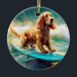 Cocker Spain Beach Surfing Painting Julgransprydnad Keramik<br><div class="desc">Lägg dig i den lekande världen i hund äventyr med den här fängslande målningen. En andlig hund tar sig till vågar och kör skickligt surfan på en strand som kysstes av sol. Den sjudande konsten fångar på ett vackert sätt kärnan i den upphetsning som finns vid sidan av när hund...</div>