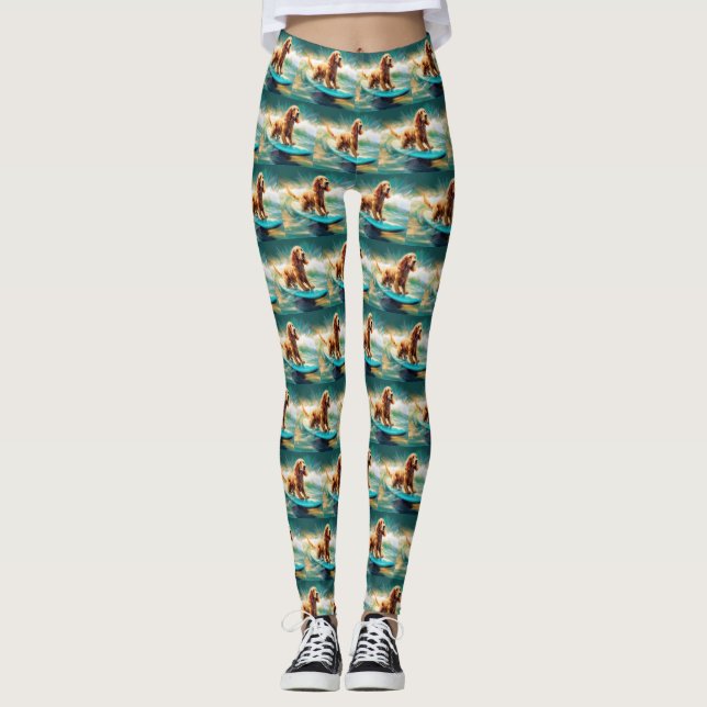 Cocker Spain Beach Surfing Painting Leggings (Framsida)