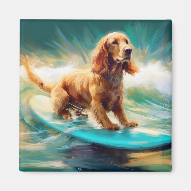 Cocker Spain Beach Surfing Painting Magnet (Framsidan)