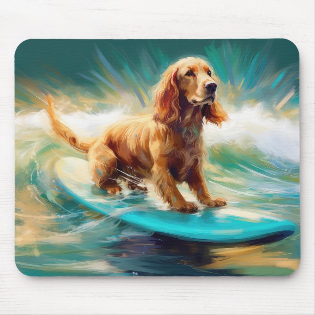 Cocker Spain Beach Surfing Painting Musmatta (Framsidan)