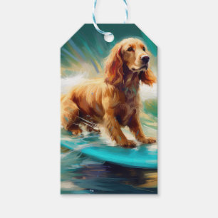 Cocker Spain Beach Surfing Painting Presentetikett