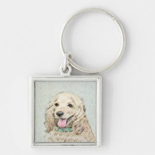 Cocker Spain Buff Painting - Original Hund Art Fyrkantig Silverfärgad Nyckelring