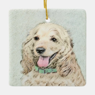 Cocker Spain Buff Painting - Original Hund Art Julgransprydnad Keramik