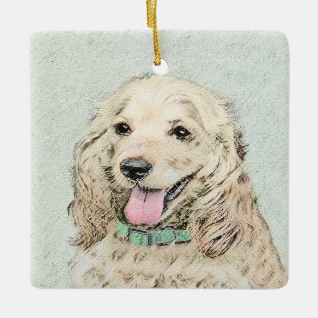 Cocker Spain Buff Painting - Original Hund Art Julgransprydnad Keramik (Framsida)