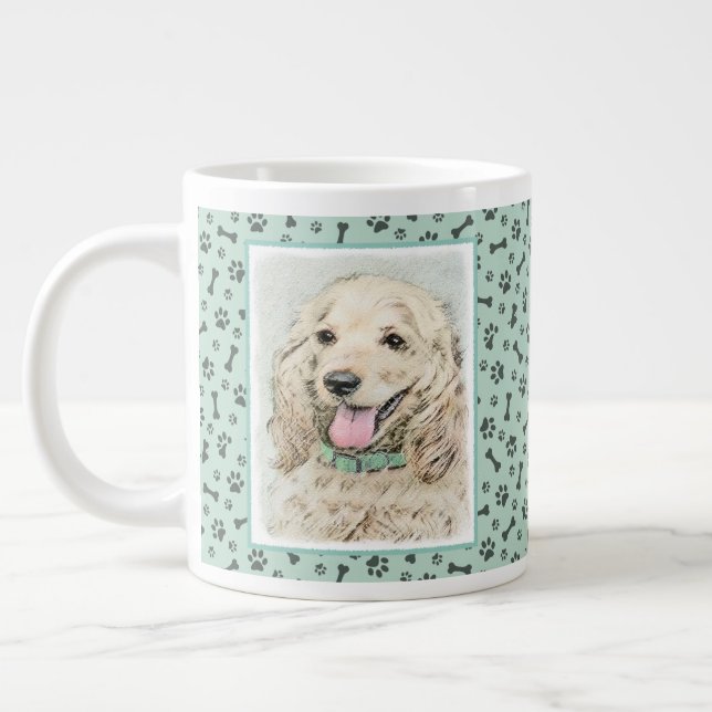 Cocker Spain Buff Painting - Original Hund Art Jumbo Mugg (Vänster)