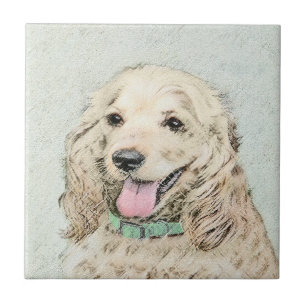 Cocker Spain Buff Painting - Original Hund Art Kakelplatta