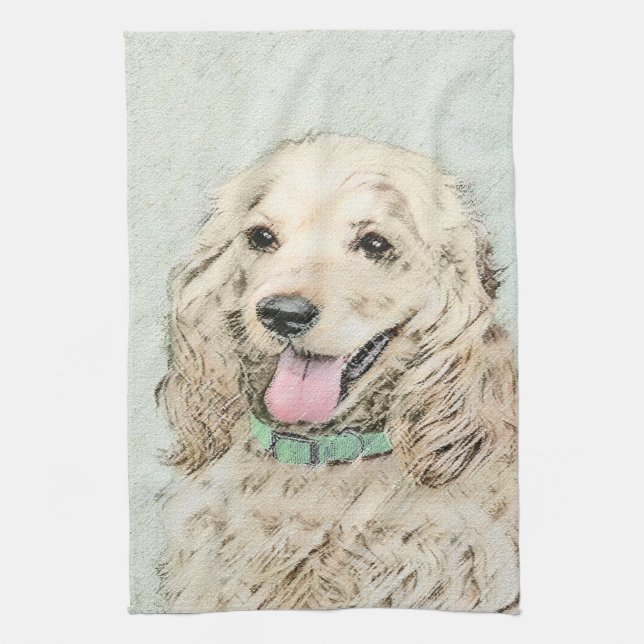Cocker Spain Buff Painting - Original Hund Art Kökshandduk (Vertikal)