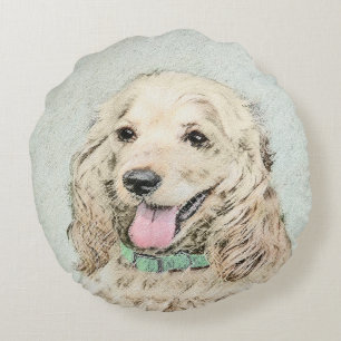 Cocker Spain Buff Painting - Original Hund Art Rund Kudde