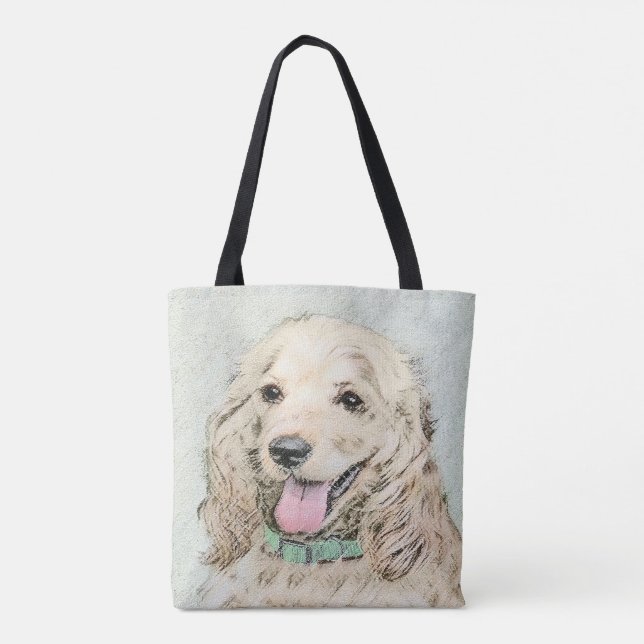 Cocker Spain Buff Painting - Original Hund Art Tygkasse (Baksida)