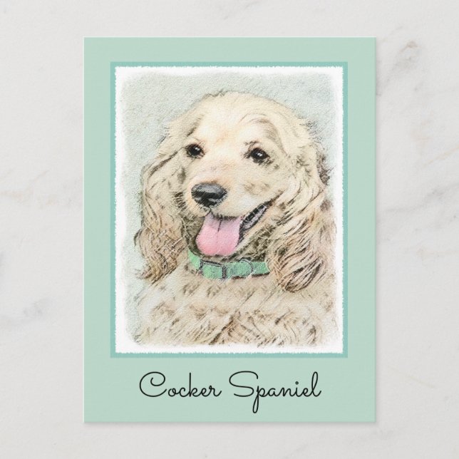 Cocker Spain Buff Painting - Original Hund Art Vykort (Framsida)