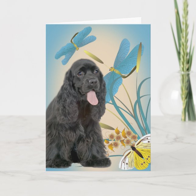 Cocker Spain Dragon Flies and Butterflies Kort (Framsida)