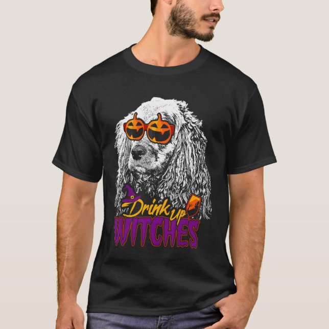 Cocker Spain Drink Up Witches Funny Halloween T Shirt (Framsida)