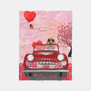 Cocker Spain Driving Car med Hearts Valentine's Fleecefilt