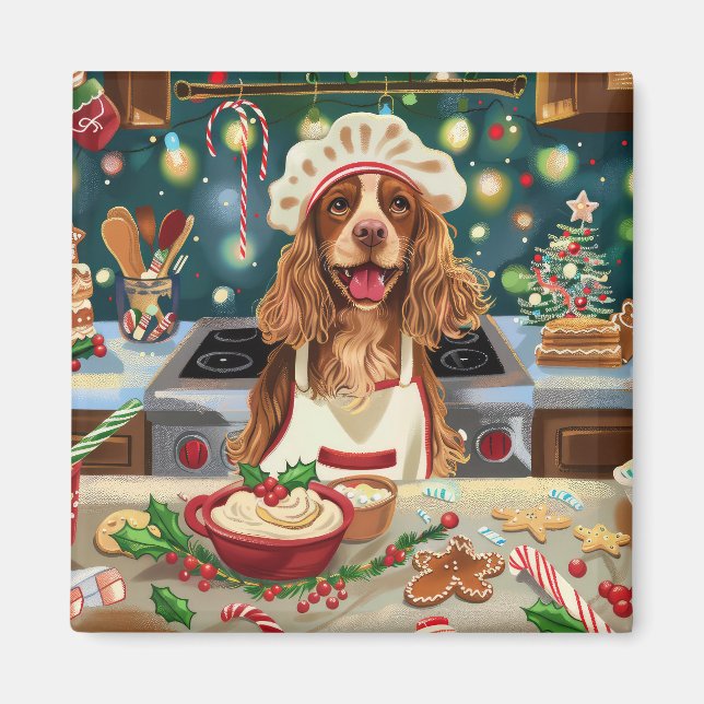 Cocker Spain Helgdag Baking: Festive God jul Magnet (Framsidan)