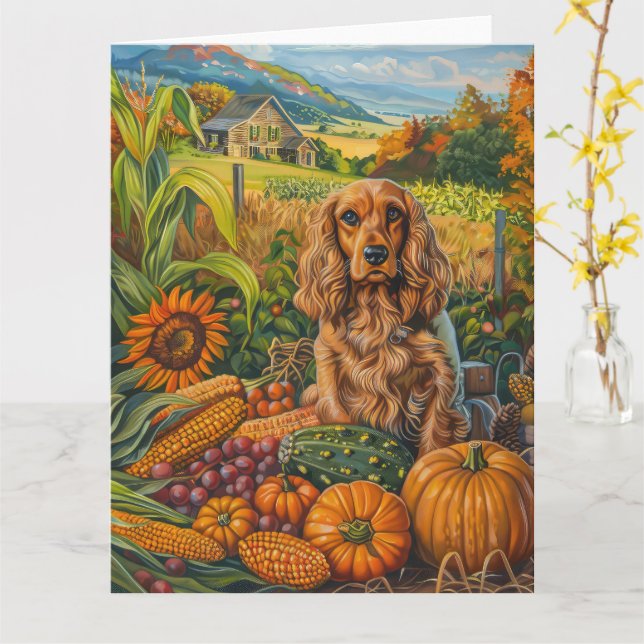 Cocker Spain Hund Autumn Harvest Thanksgiving Kort (Gul blomma)