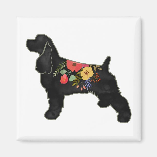 Cocker Spain Hund aveln Bohemian Blommigt Saddle Magnet (Framsidan)