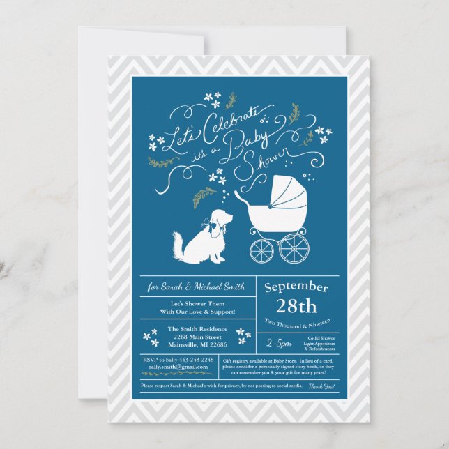 Cocker Spain Hund Baby Shower Boy Blue Inbjudningar (Framsida)