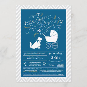 Cocker Spain Hund Baby Shower Boy Blue Inbjudningar