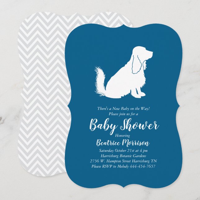 Cocker Spain Hund Baby Shower Boy Blue Inbjudningar (Fram/baksida)