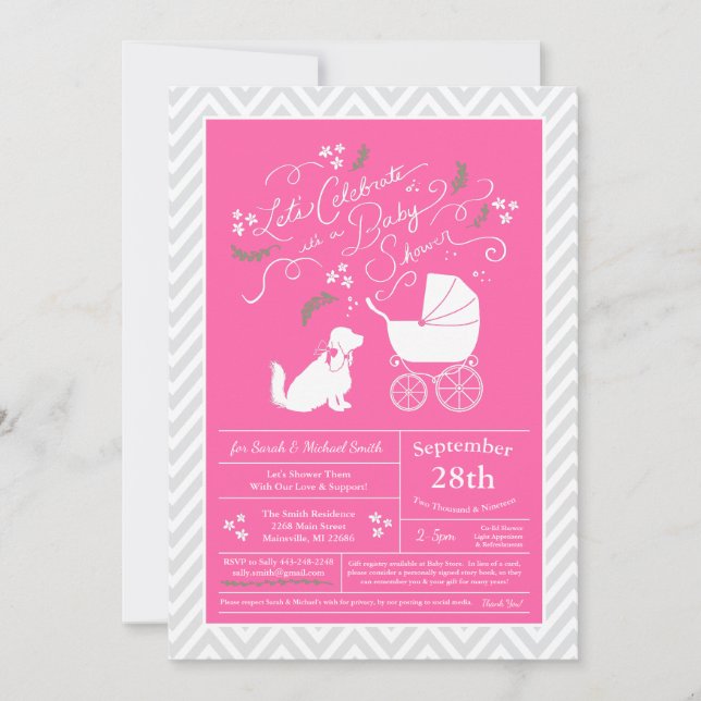Cocker Spain Hund Baby Shower Girl Rosa Inbjudningar (Framsida)