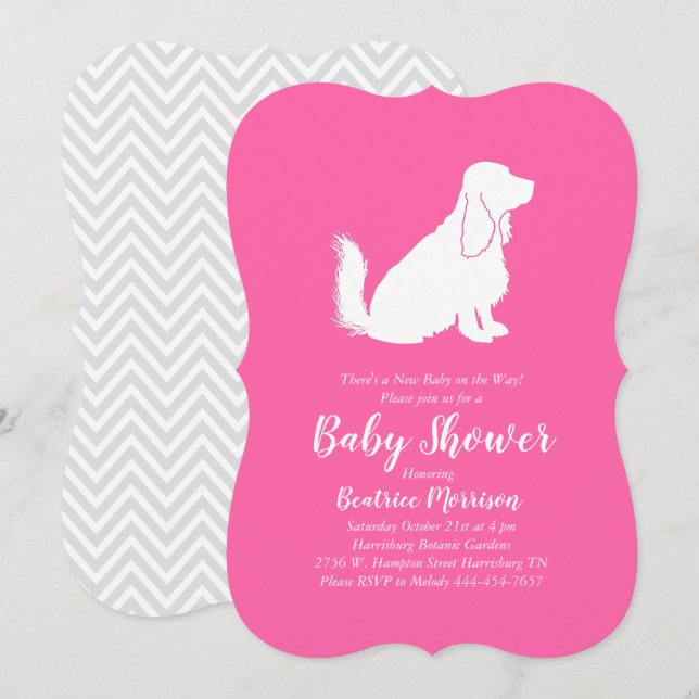 Cocker Spain Hund Baby Shower Girl Rosa Inbjudningar (Fram/baksida)