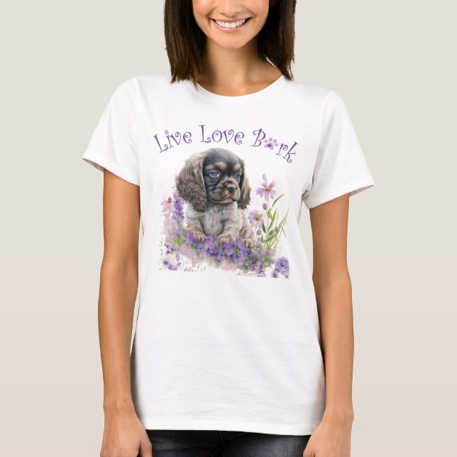 Cocker Spain Hund Blommigt Mamma T Shirt (Framsida)