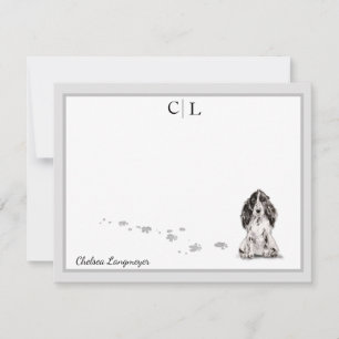Cocker Spain Hund Grått Gräns Monogram Ditt namn Anteckningskort