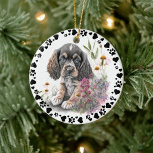 Cocker Spain Hund Hearts Pet Photo Julgransprydnad Keramik