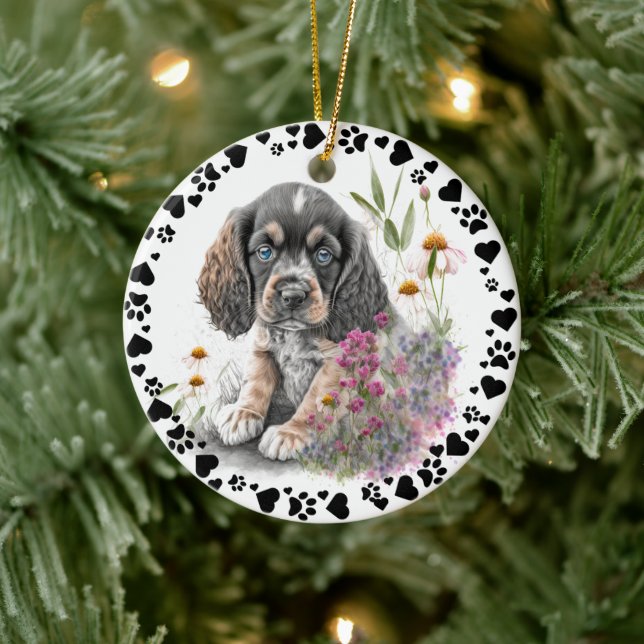 Cocker Spain Hund Hearts Pet Photo Julgransprydnad Keramik (Träd)
