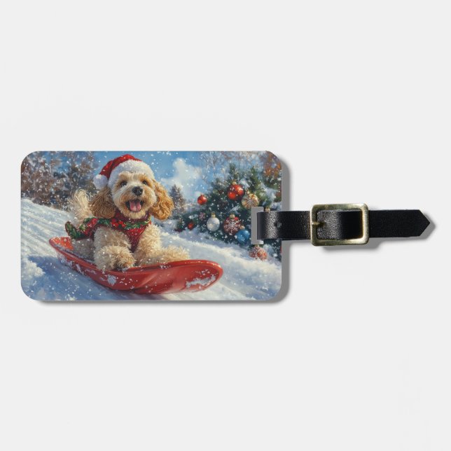 Cocker Spain Hund i Sledge Låt det snöa jul Bagagebricka (Horisontell Framsida)