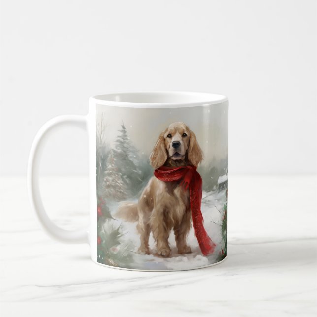Cocker Spain Hund i Snö jul Kaffemugg (Vänster)
