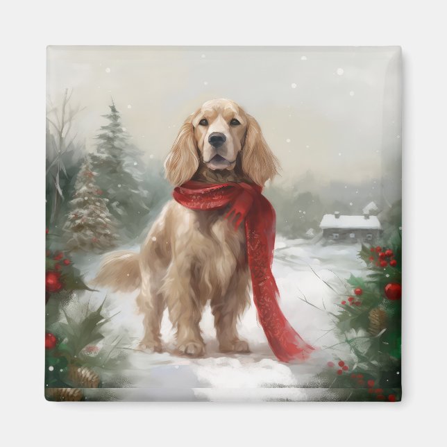 Cocker Spain Hund i Snö jul Magnet (Framsidan)