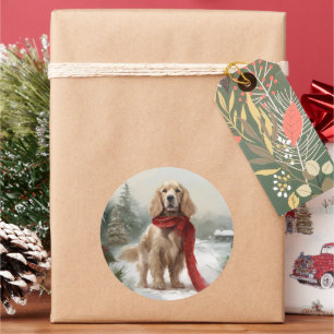 Cocker Spain Hund i Snö jul Runt Klistermärke
