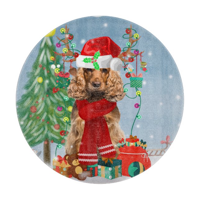 Cocker Spain Hund i Snö med julgåvor (Framsidan)