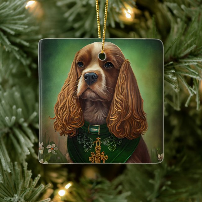 Cocker Spain Hund i St. Patrick Dress Julgransprydnad Keramik (Träd)
