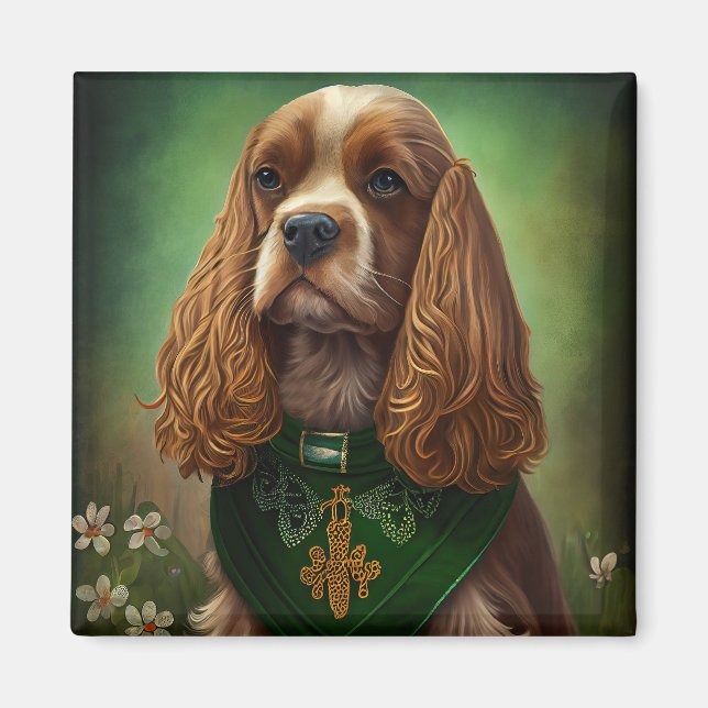 Cocker Spain Hund i St. Patrick Dress Magnet (Framsidan)