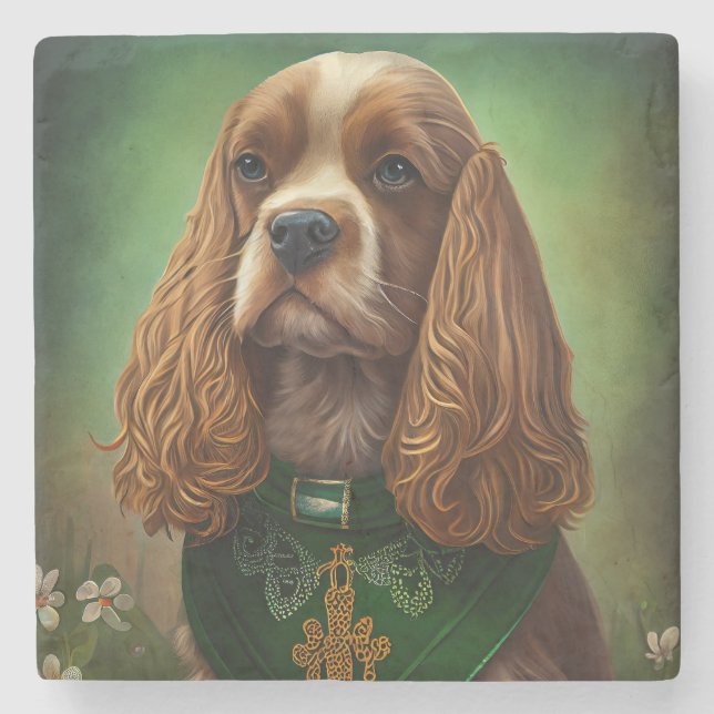 Cocker Spain Hund i St. Patrick Dress Stenunderlägg (Framsidan)