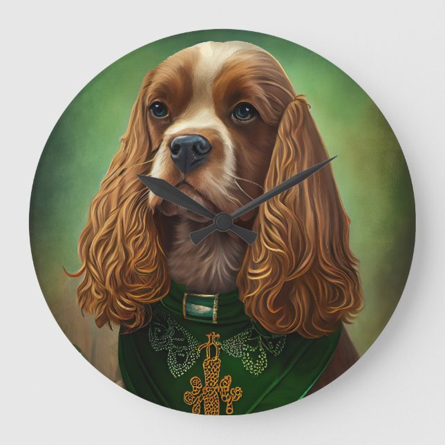 Cocker Spain Hund i St. Patrick Dress Stor Klocka (Framsida)