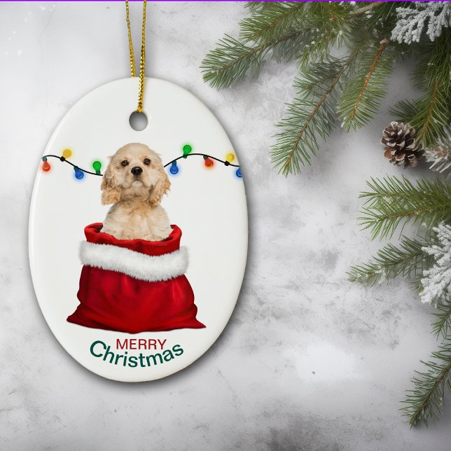 Cocker Spain Hund in Gift Bag jul Julgransprydnad Keramik (Skapare uppladdad)